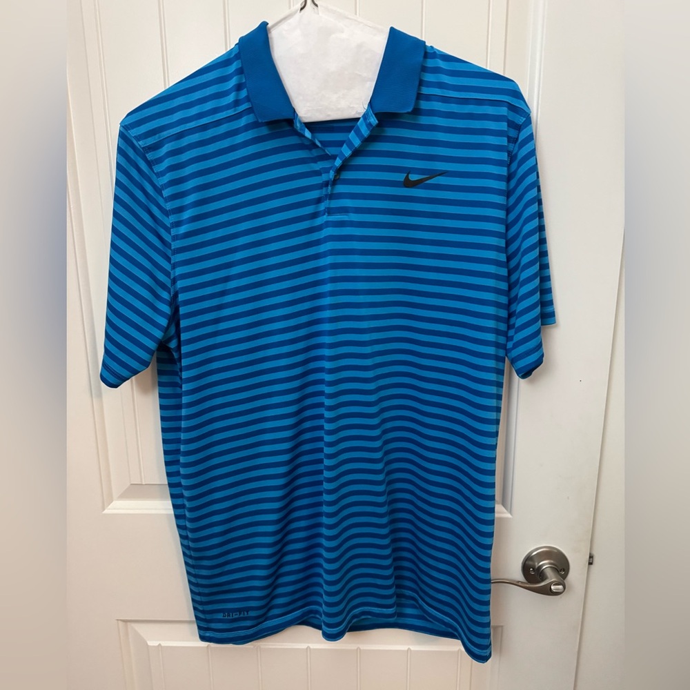 Nike Men's Blue Striped Polo Shirt golf size large